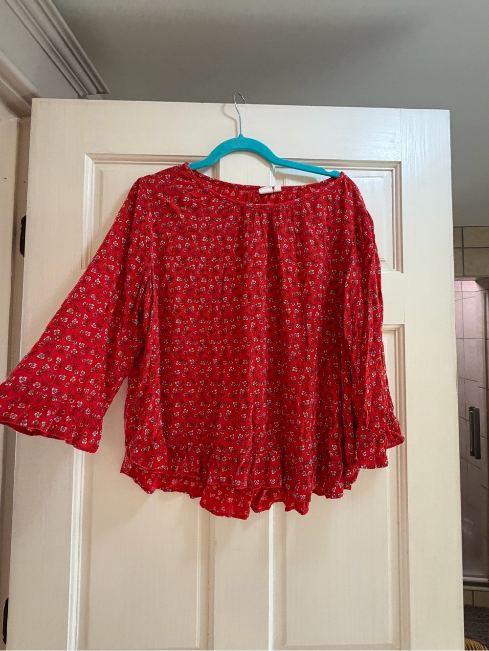 GAP Red Floral Peasant Blouse